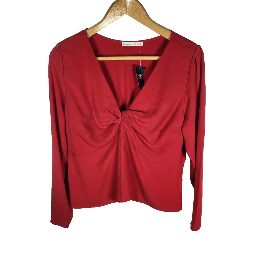 NEW Abercrombie & Fitch Top XL Red V-Neck Long Sleeve Smocked Whimsy Coquette